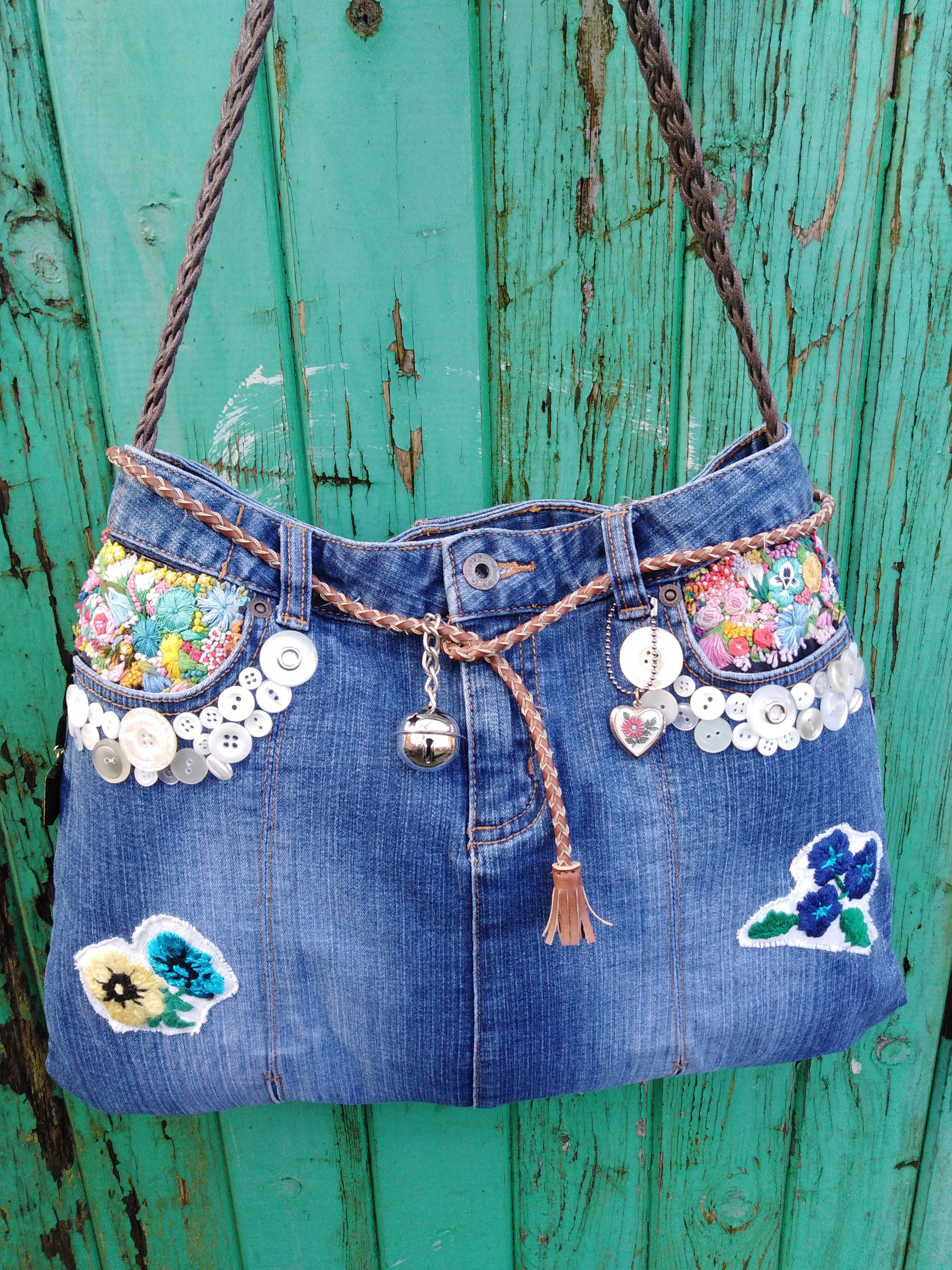 SOLD. Upcycled jeans, eco friendly shoulder bag, purse. Ladies shoulder